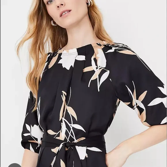 Ann Taylor Pleated Black Floral Dress - Picture 9 of 11